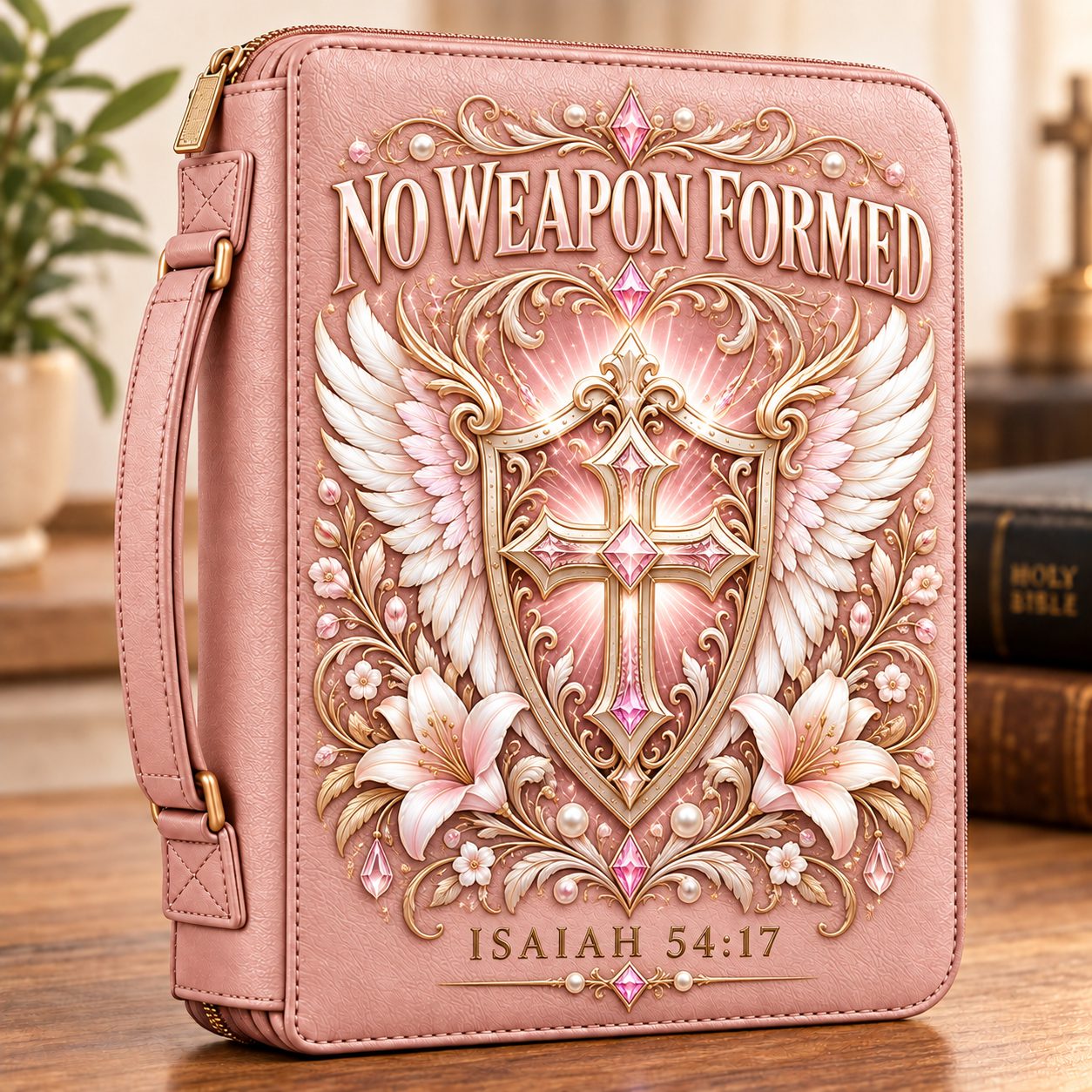 No Weapon Formed – Blush Pink Grace Shield Bible Cover
