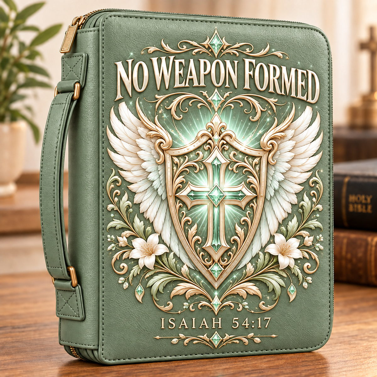 No Weapon Formed – Sage Green Grace Shield Bible Cover