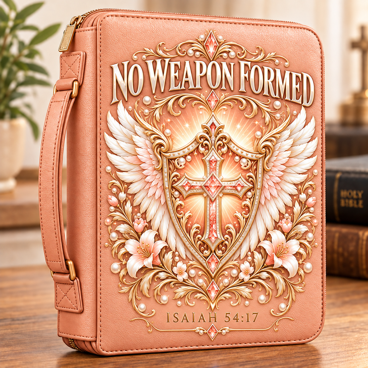 No Weapon Formed – Peach Grace Shield Bible Cover