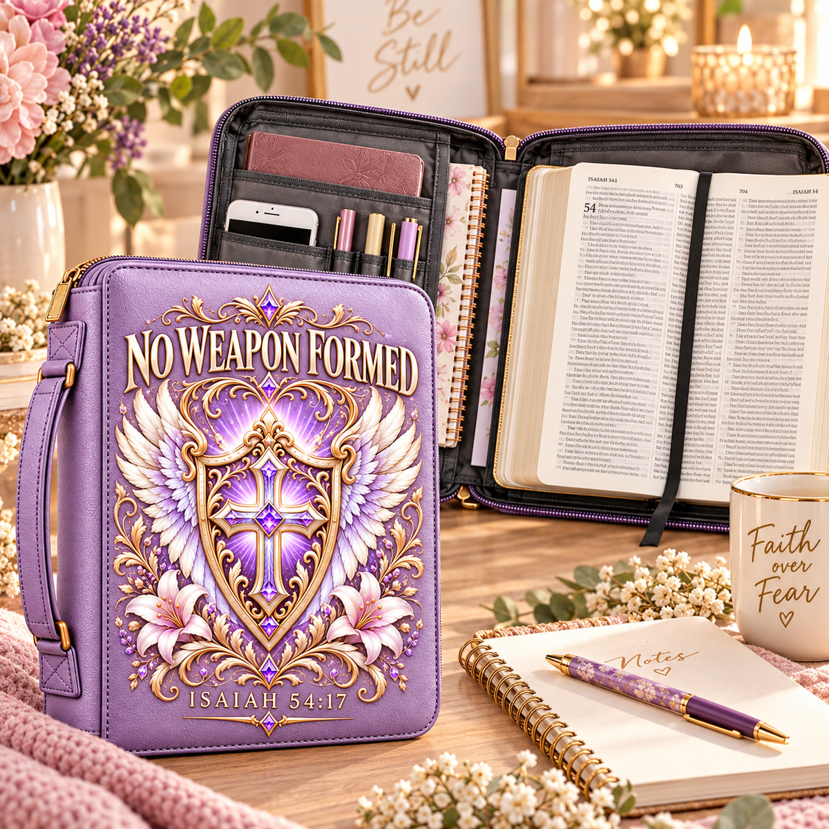 No Weapon Formed – Lavender Grace Shield Bible Cover