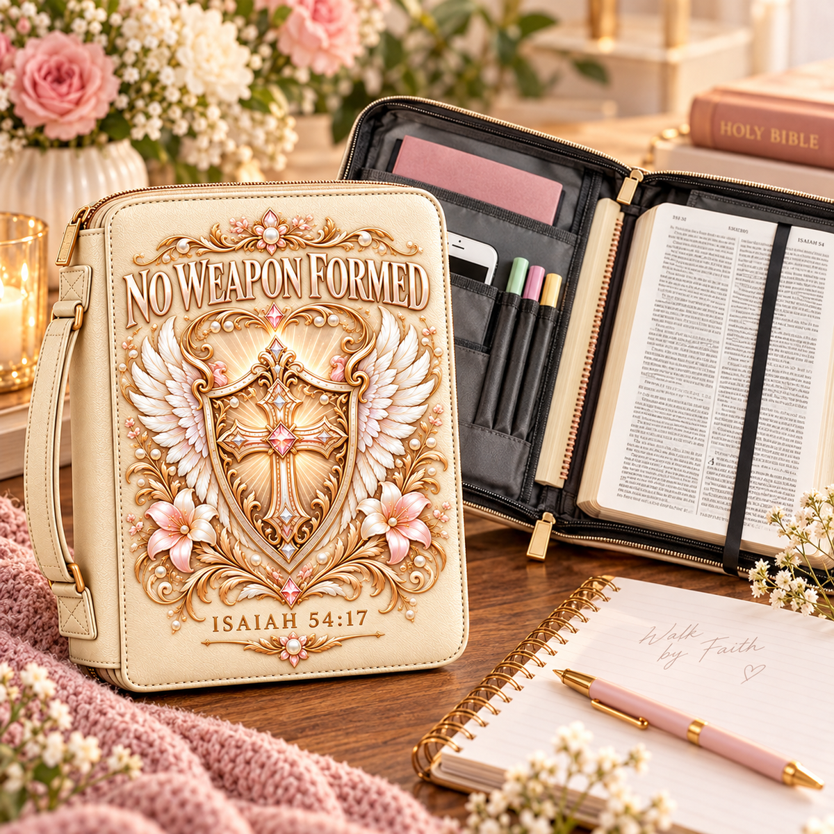 No Weapon Formed – Ivory Grace Shield Bible Cover