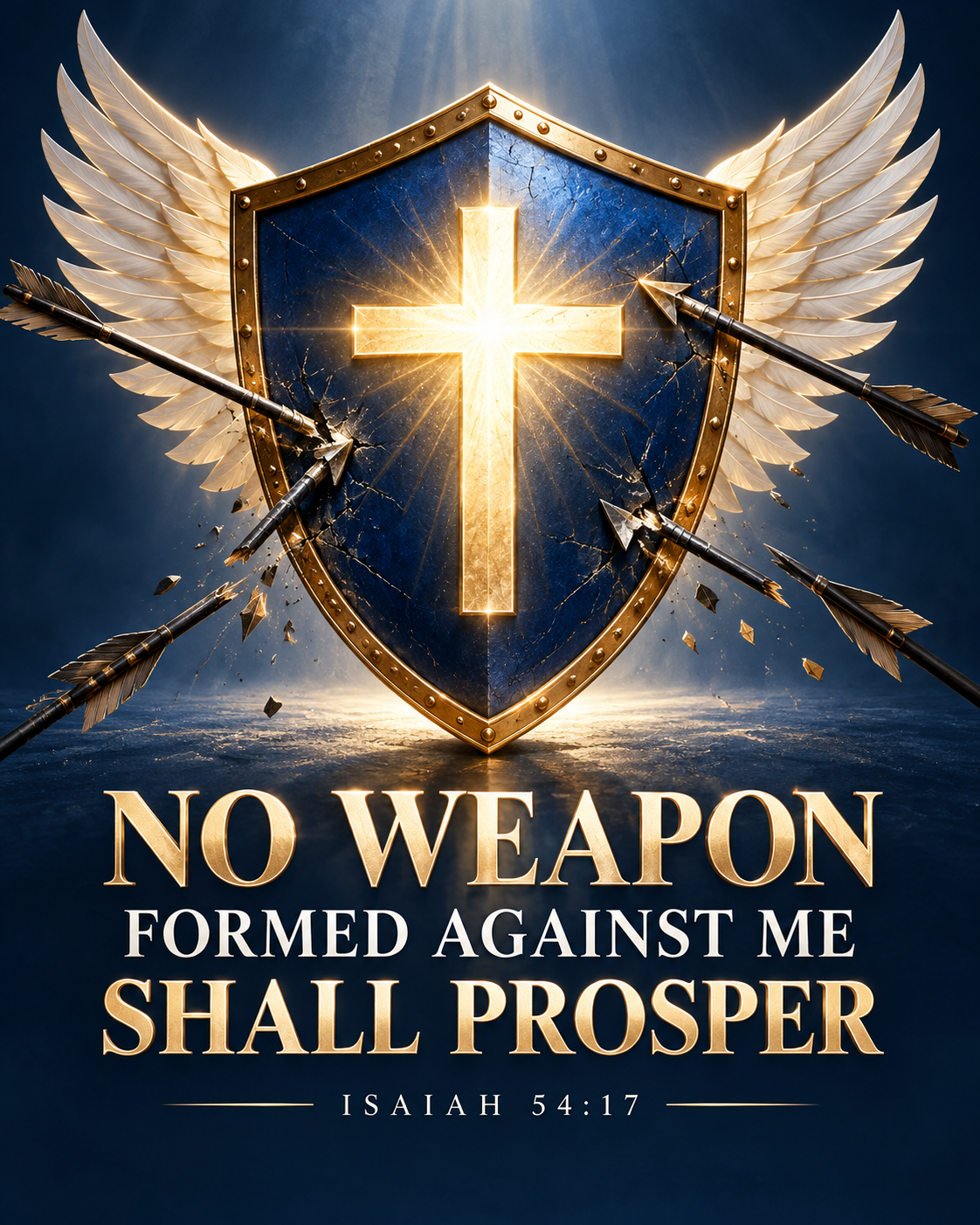 Royal Blue No Weapon Formed Christian Poster – Isaiah 54:17