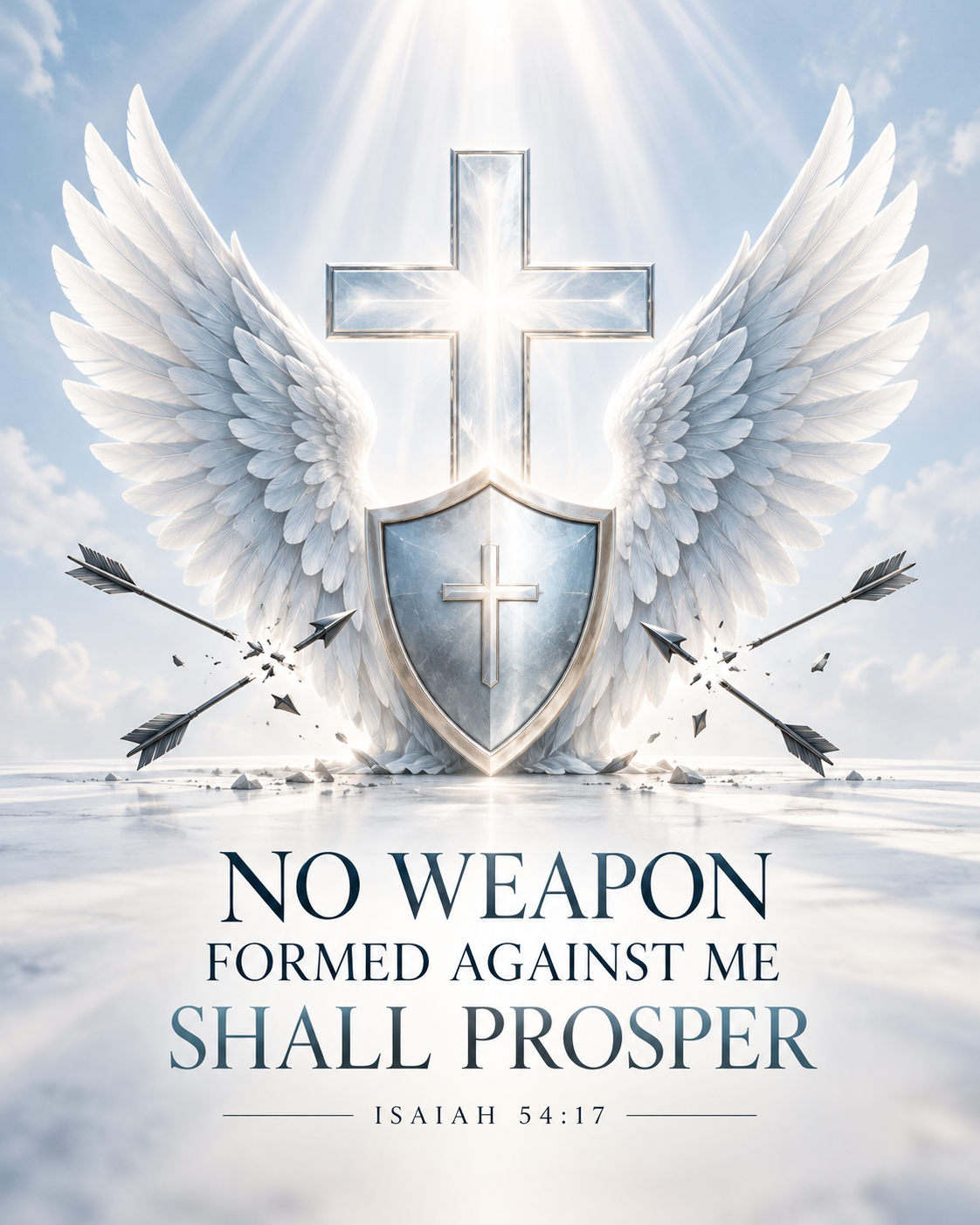 Heavenly White No Weapon Formed Christian Poster – Isaiah 54:17