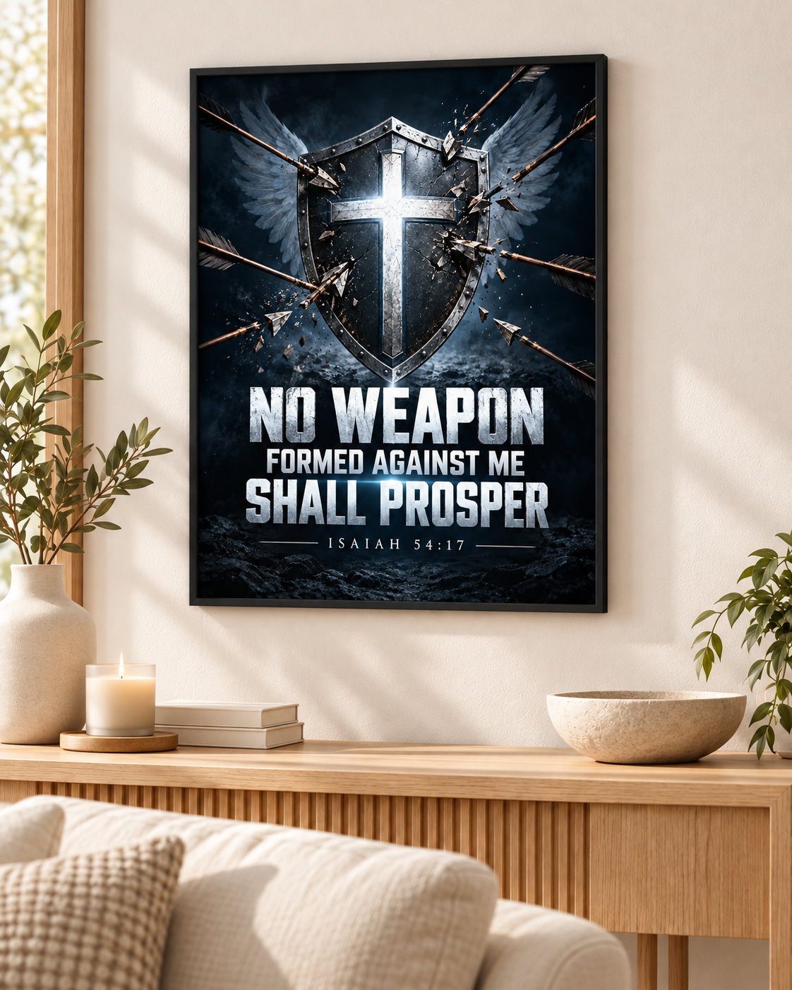 Midnight Steel No Weapon Formed Christian Poster – Isaiah 54:17