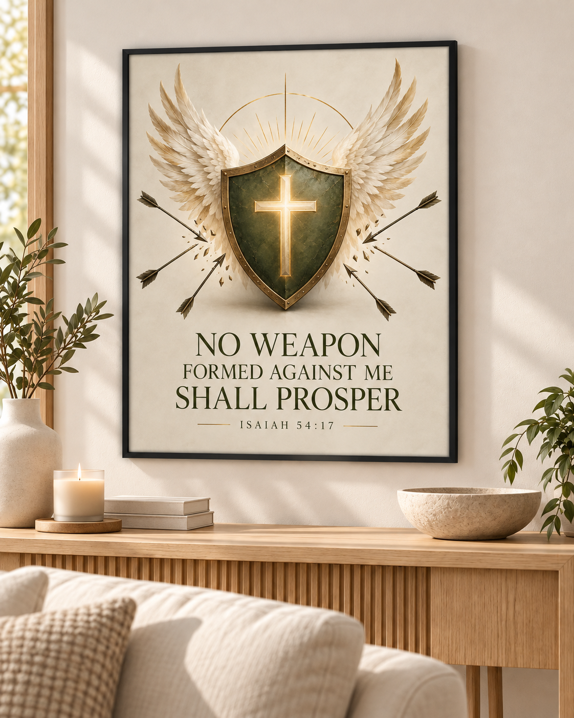 Sage Green No Weapon Formed Christian Poster – Isaiah 54:17