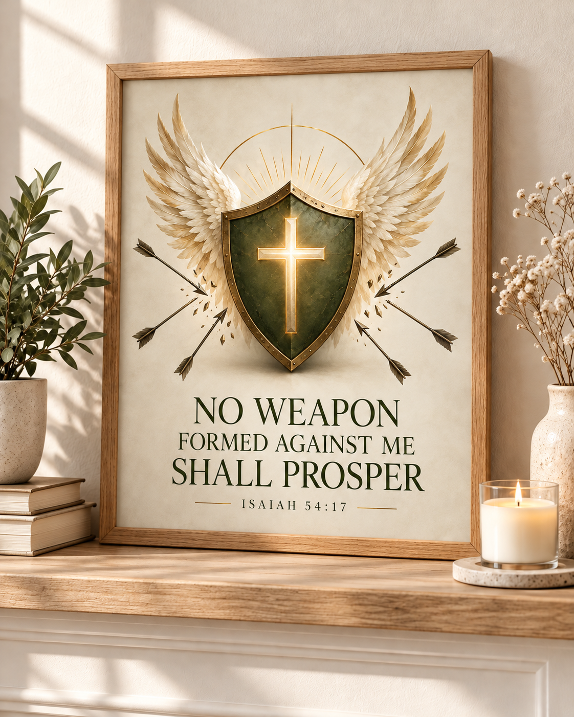 Sage Green No Weapon Formed Christian Poster – Isaiah 54:17