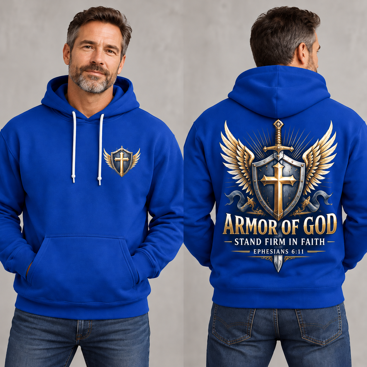 Royal Blue Armor of God Hoodie – Stand Firm in Faith | Ephesians 6:11