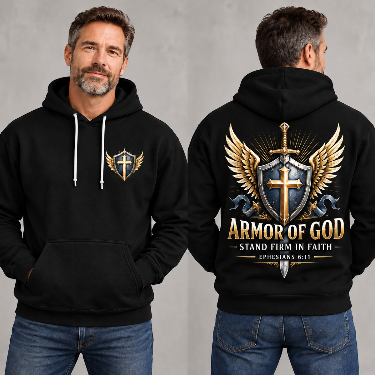 Black Armor of God Hoodie – Stand Firm in Faith | Ephesians 6:11