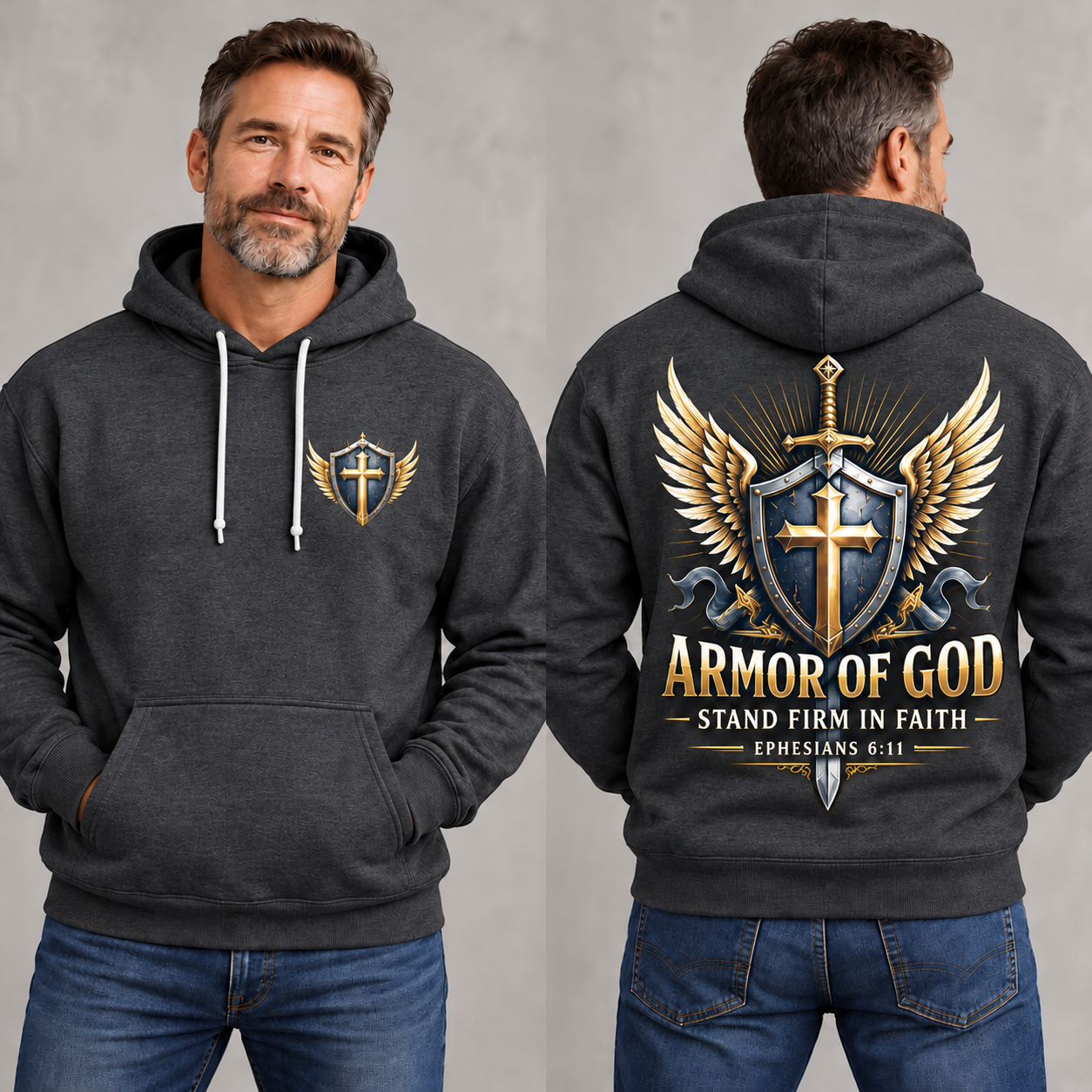 Charcoal Gray Armor of God Hoodie – Stand Firm in Faith | Ephesians 6:11