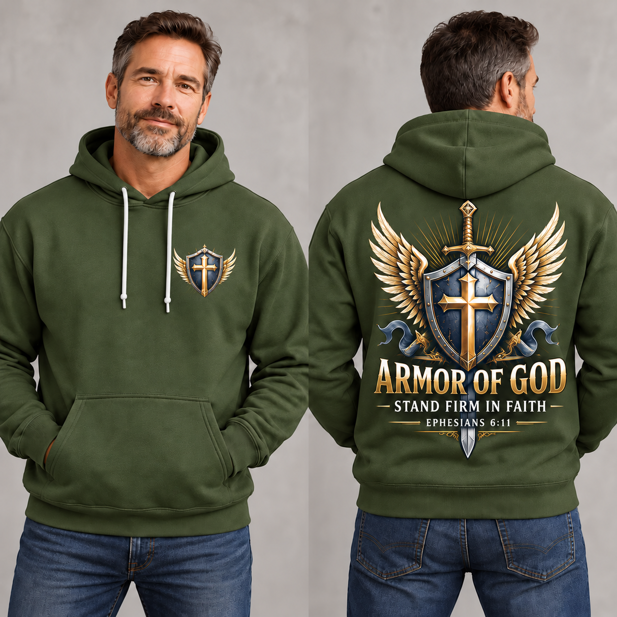 Olive Green Armor of God Hoodie – Stand Firm in Faith | Ephesians 6:11