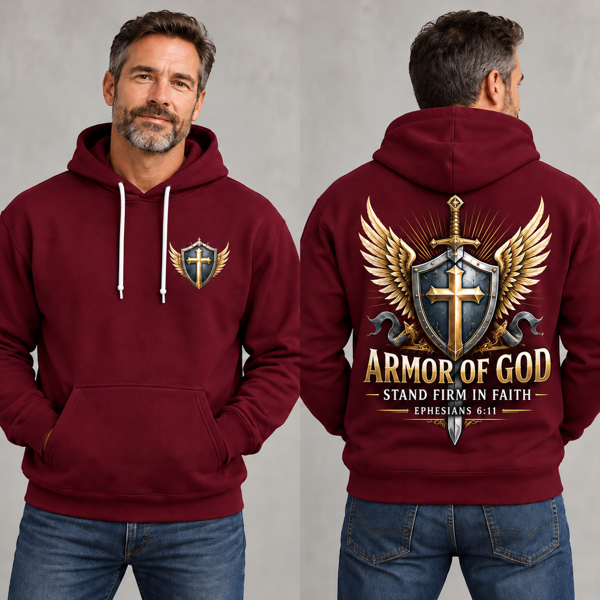 Burgundy Armor of God Hoodie – Stand Firm in Faith | Ephesians 6:11