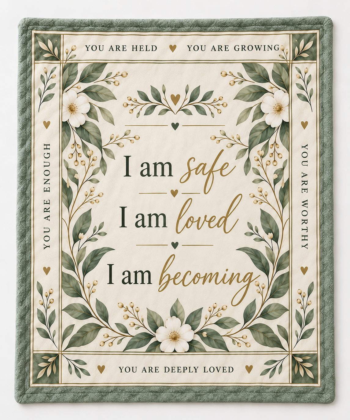 Wrapped in Affirmations – Sage Serenity Botanical Blanket | Self Love Gift
