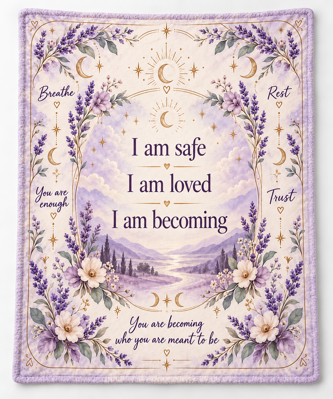 Wrapped in Affirmations – Lavender Embrace Blanket | Inspirational Gift for Her