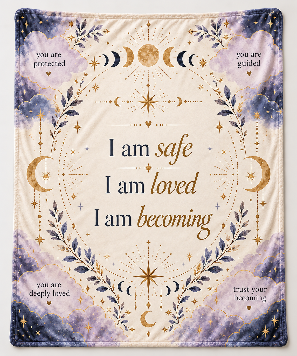 Wrapped in Affirmations – Celestial Comfort Blanket | Moon and Stars Self Love Gift