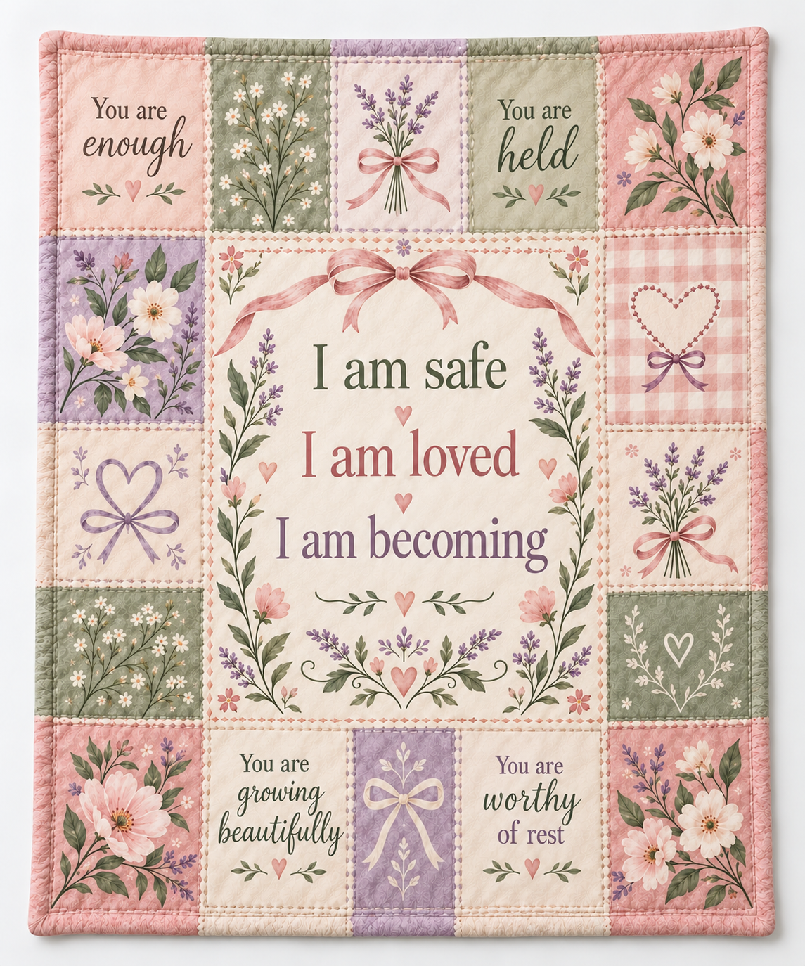 Wrapped in Affirmations – Patchwork of Love Blanket | Cozy Self Love Gift for Her