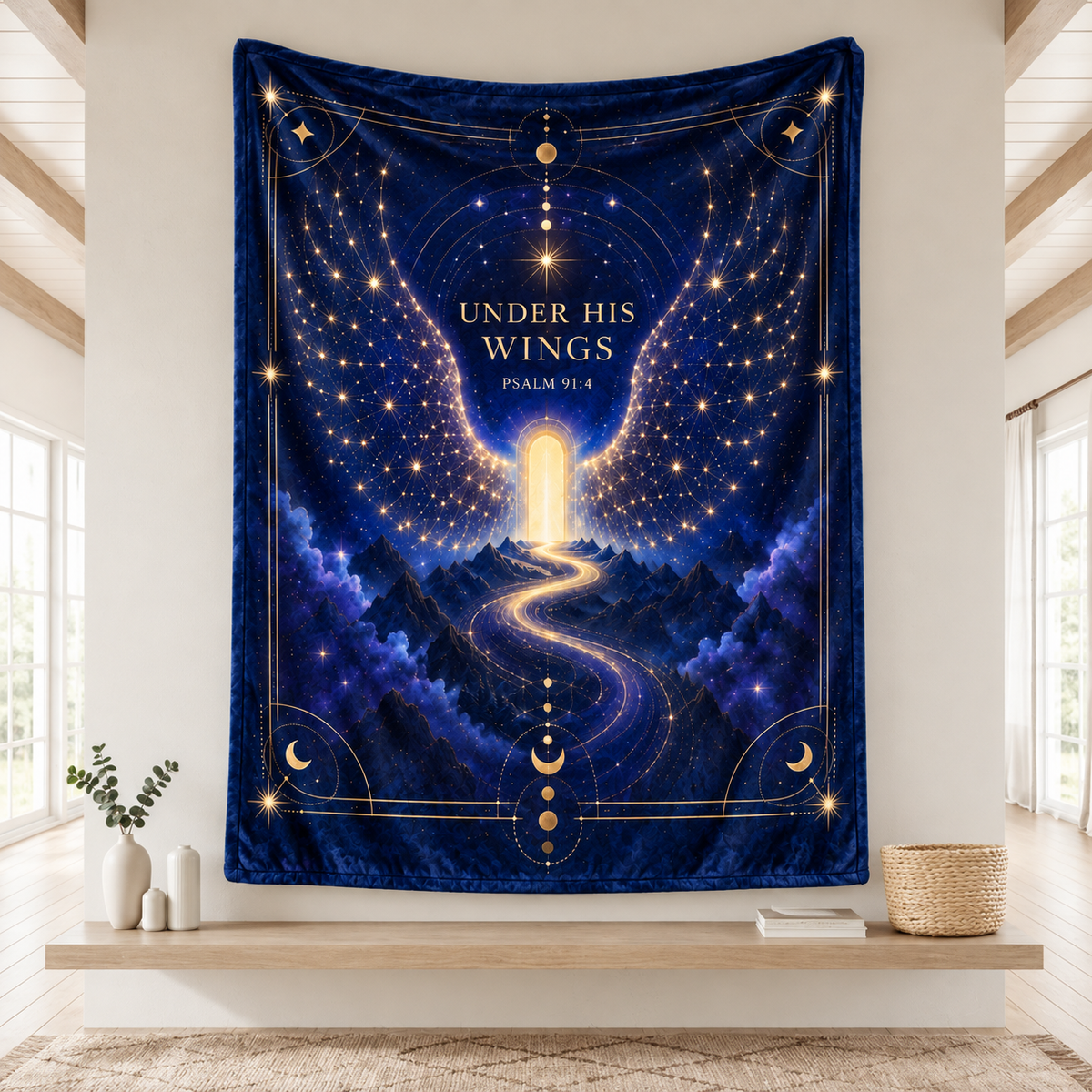 "Under His Wings" Psalm 91:4 Celestial Starry Pathway Throw Blanket – Glowing Constellation Art
