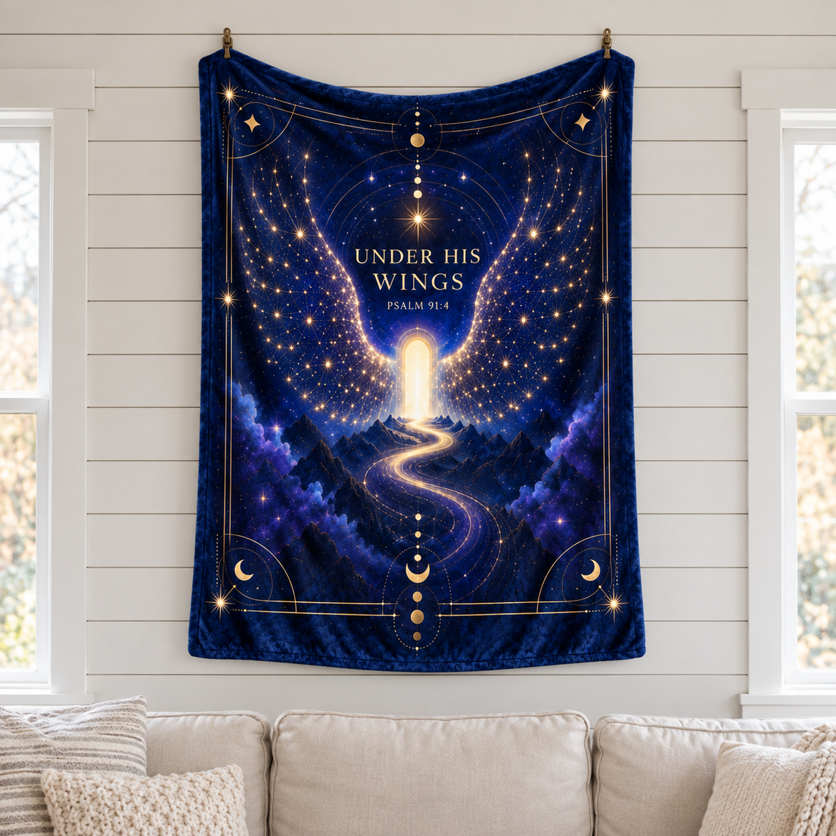 "Under His Wings" Psalm 91:4 Celestial Starry Pathway Throw Blanket – Glowing Constellation Art