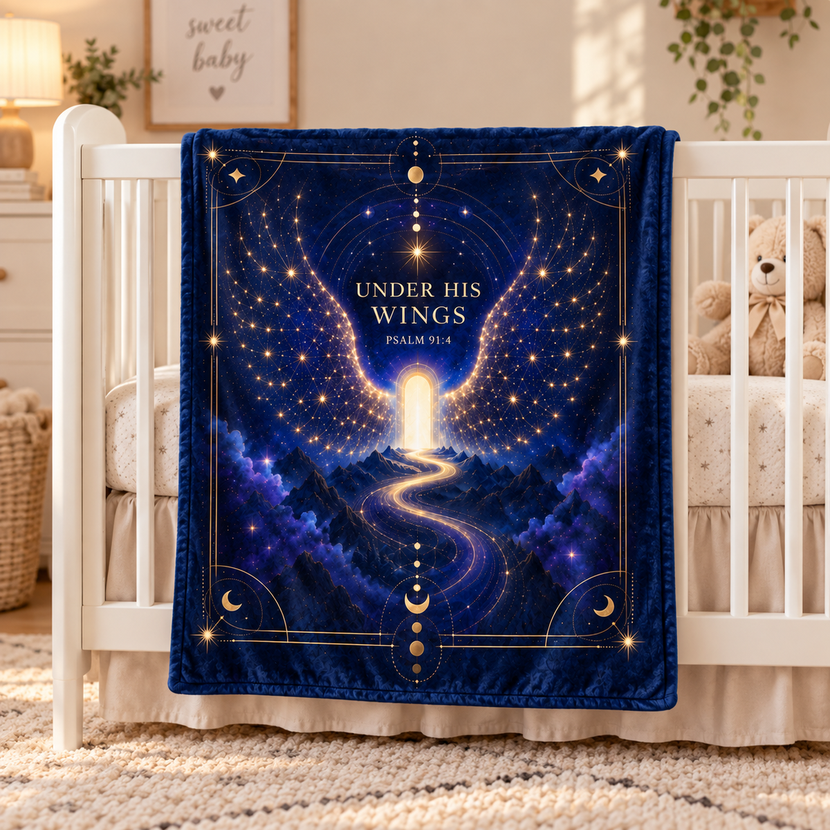 "Under His Wings" Psalm 91:4 Celestial Starry Pathway Throw Blanket – Glowing Constellation Art
