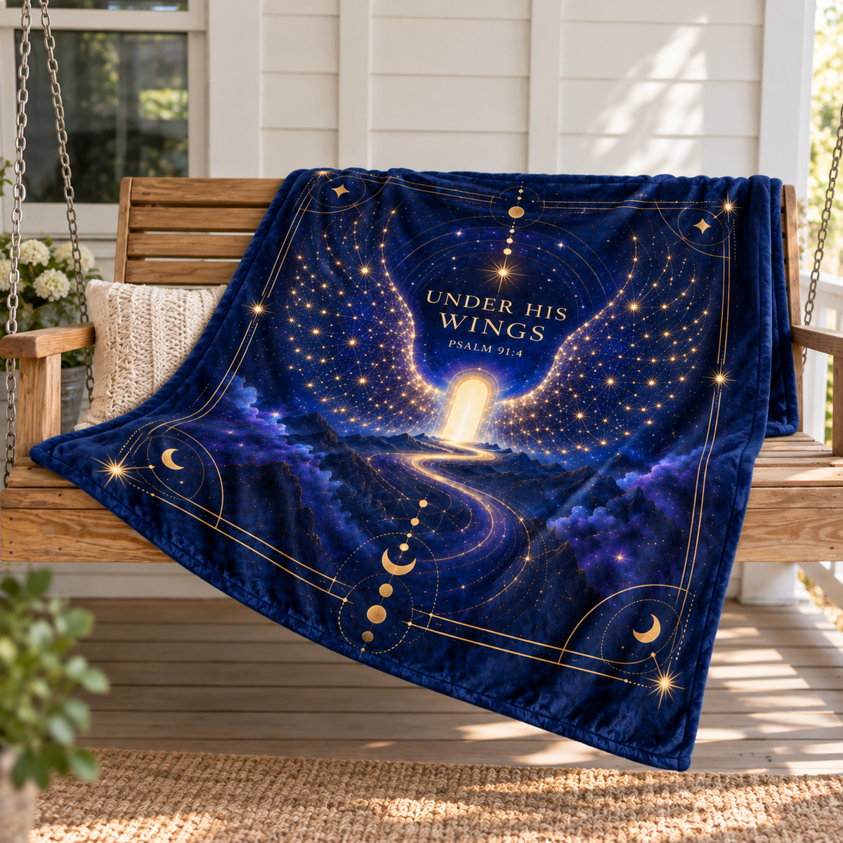 "Under His Wings" Psalm 91:4 Celestial Starry Pathway Throw Blanket – Glowing Constellation Art