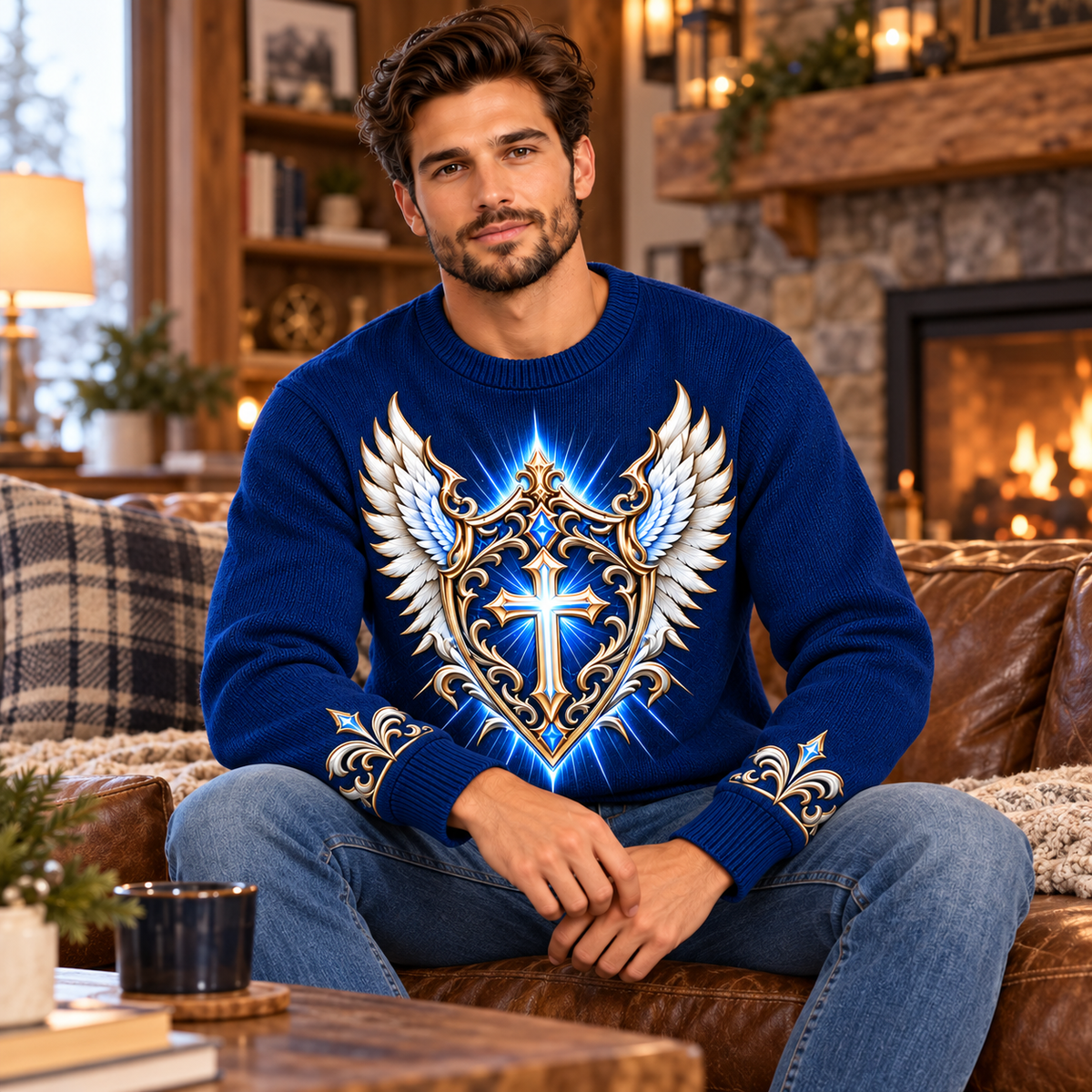 No Weapon Formed – Crowned Victory Royal Blue Christian Sweater