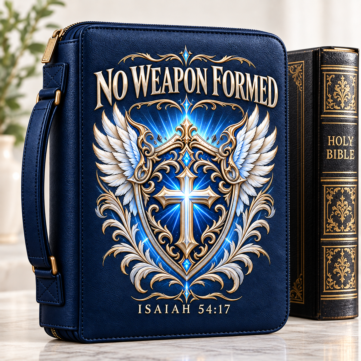 No Weapon Formed – Heavenly Shield Navy Blue Bible Cover