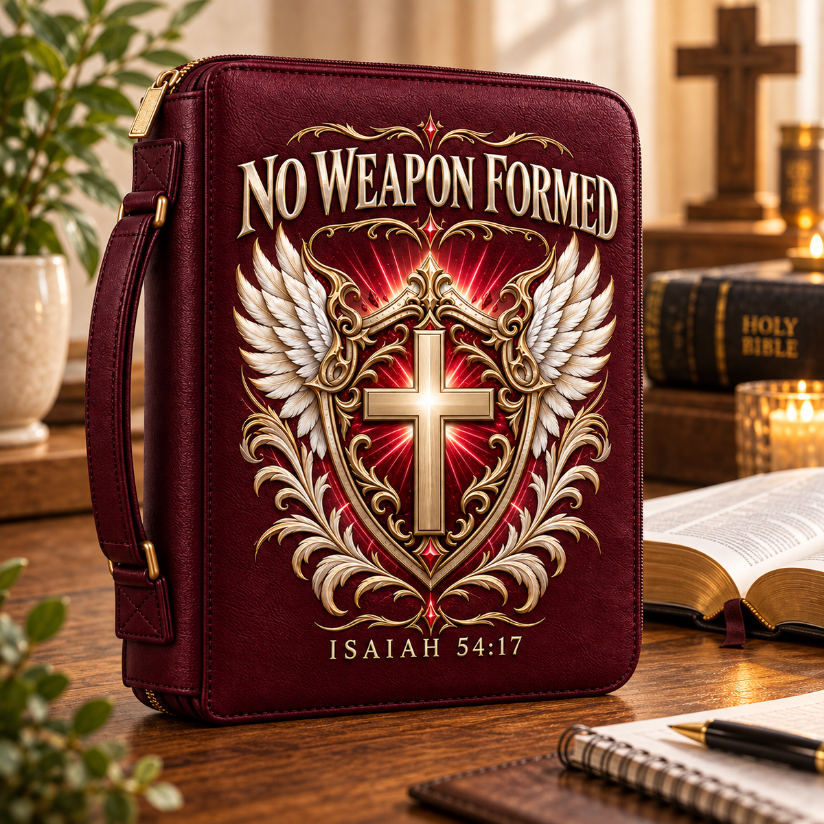 No Weapon Formed – Crowned Grace Burgundy Bible Cover