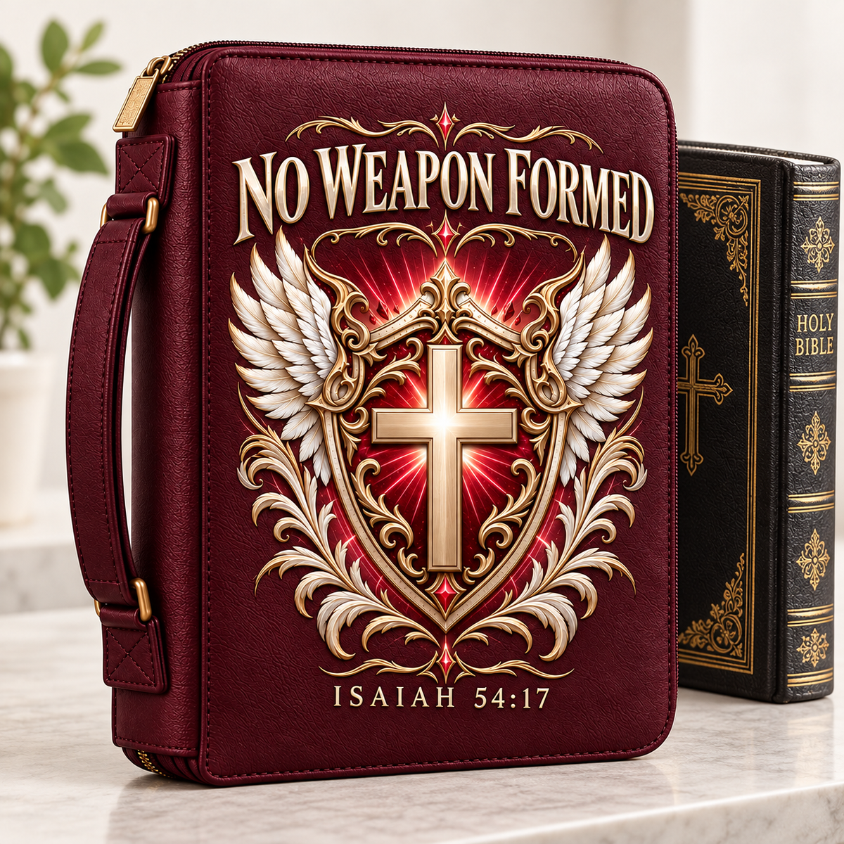 No Weapon Formed – Crowned Grace Burgundy Bible Cover