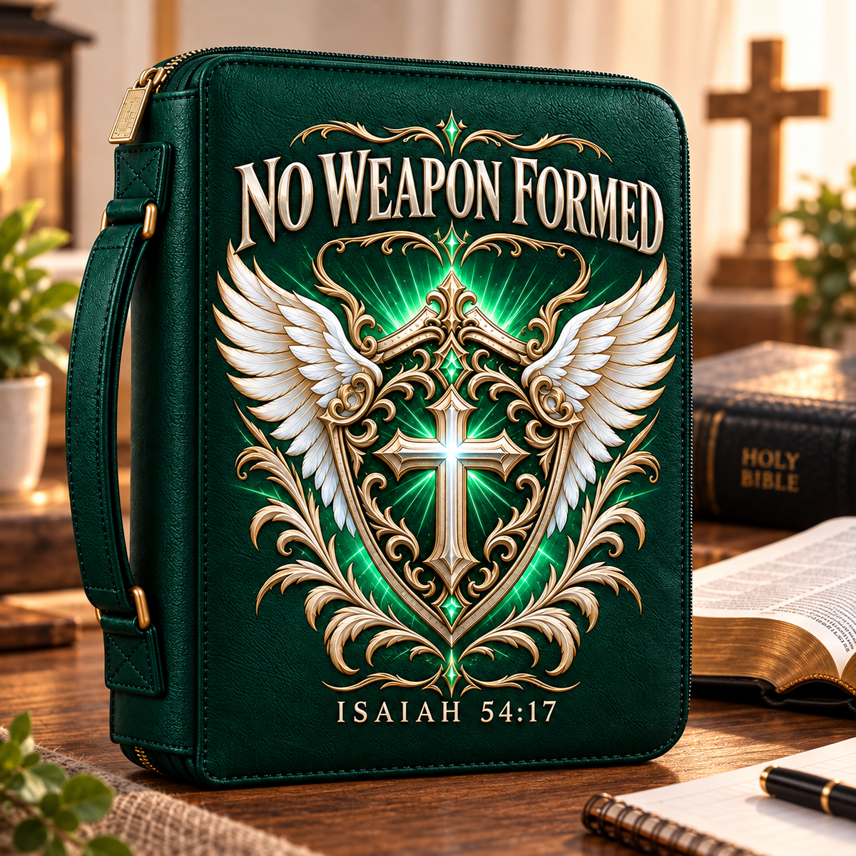 No Weapon Formed – Guardian Shield Emerald Green Bible Cover