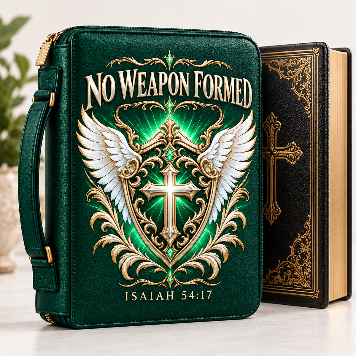 No Weapon Formed – Guardian Shield Emerald Green Bible Cover