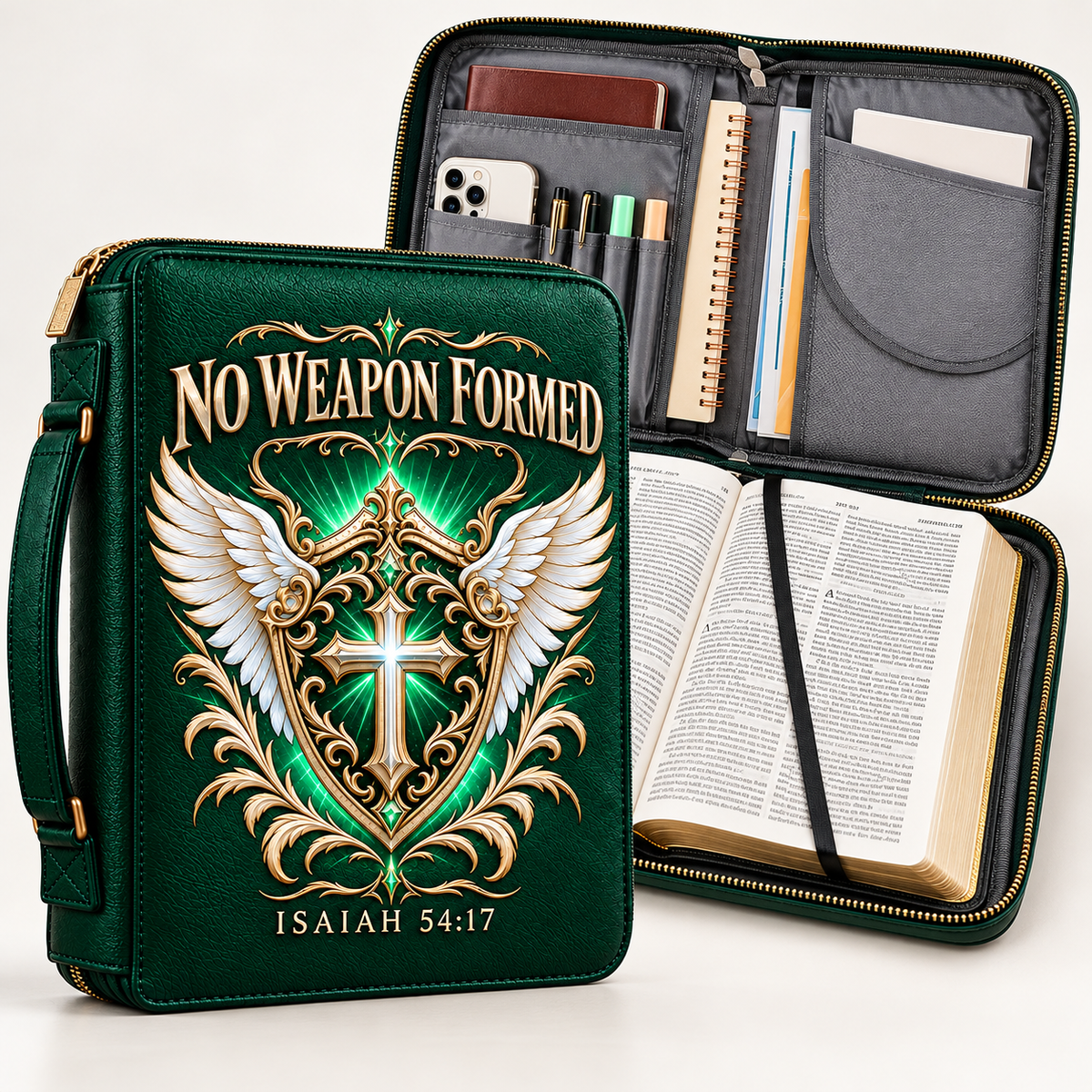No Weapon Formed – Guardian Shield Emerald Green Bible Cover