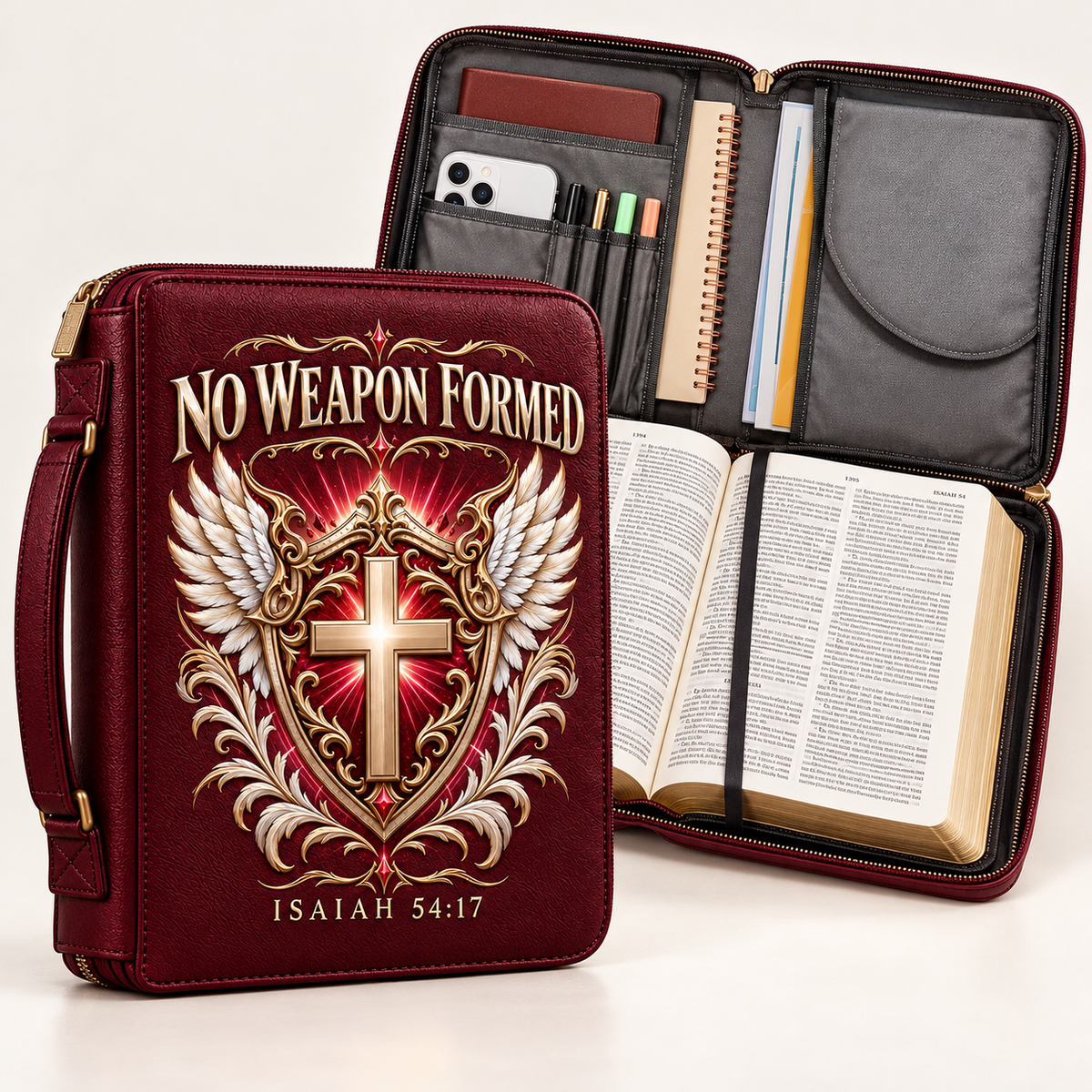 No Weapon Formed – Crowned Grace Burgundy Bible Cover