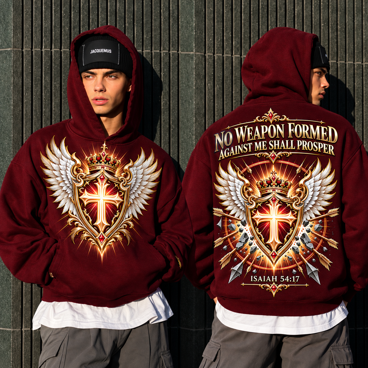 No Weapon Formed – King’s Armor Burgundy Christian Sweater