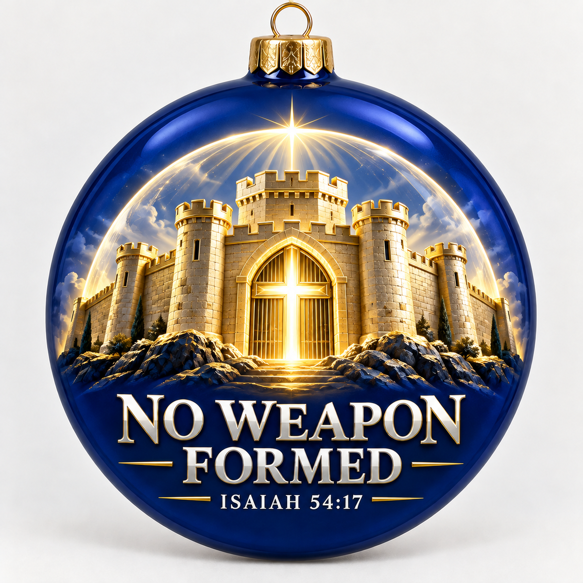 Unshaken Fortress Christian Christmas Ornament – Isaiah 54:17