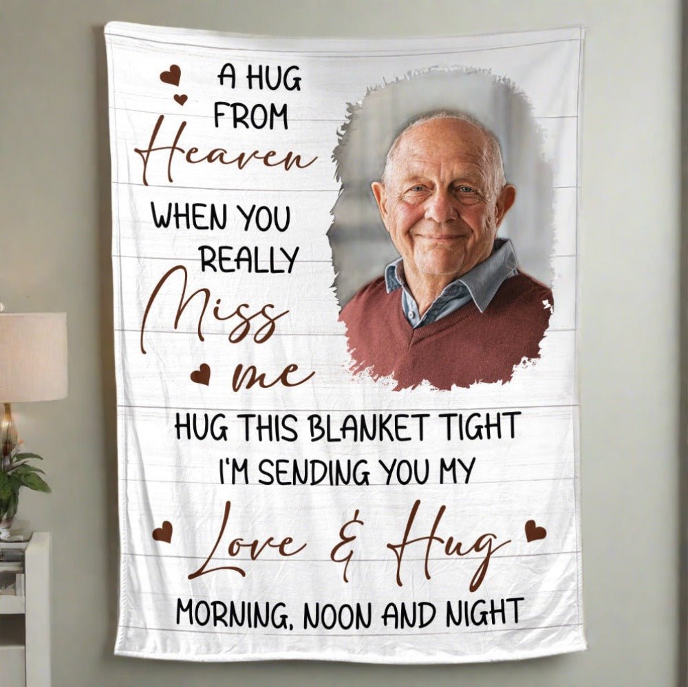 A Hug From Heaven Morning Noon And Night - Personalized Blanket - Memorial, Sympathy Gift - Giftago