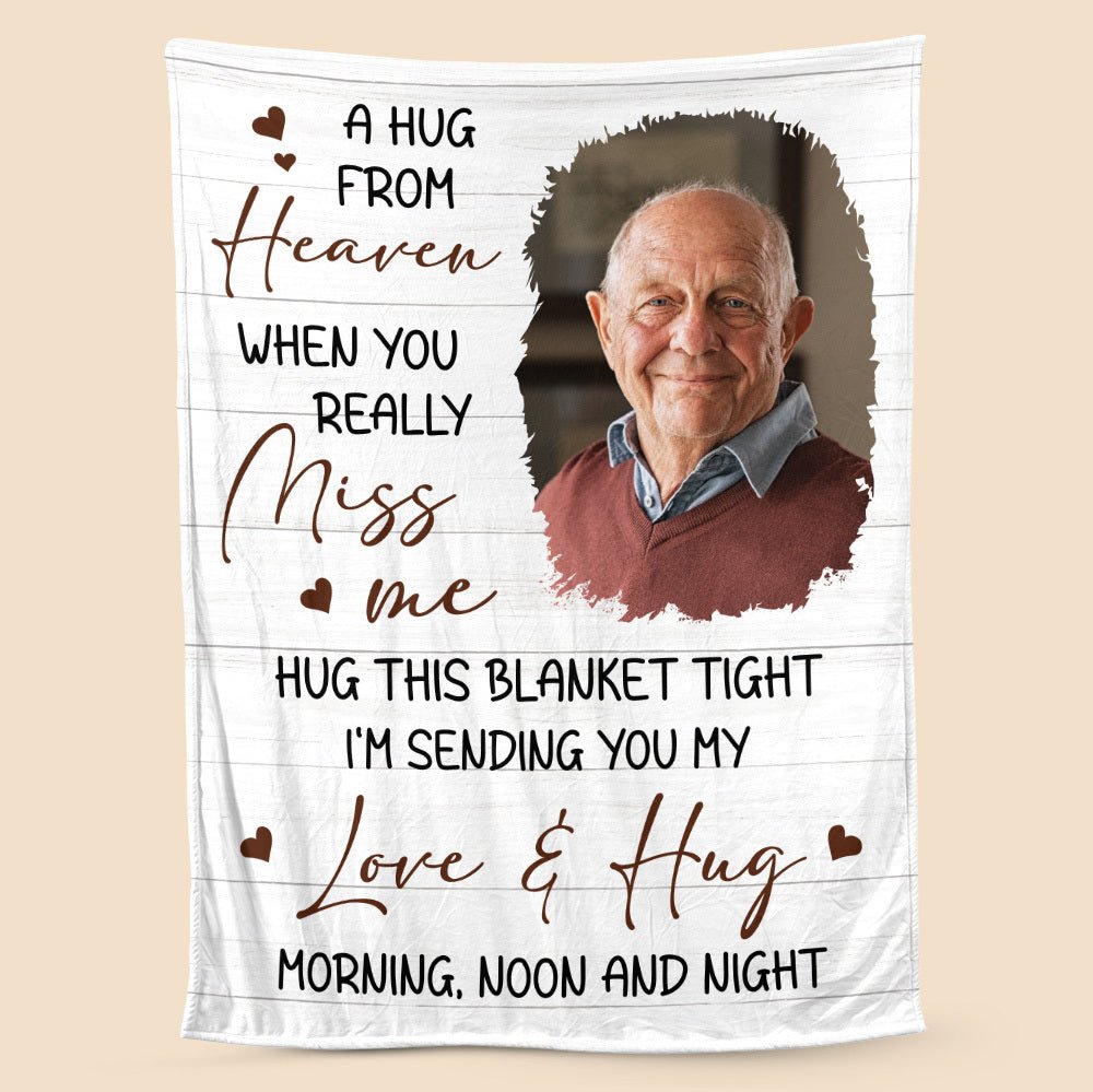 A Hug From Heaven Morning Noon And Night - Personalized Blanket - Memorial, Sympathy Gift - Giftago