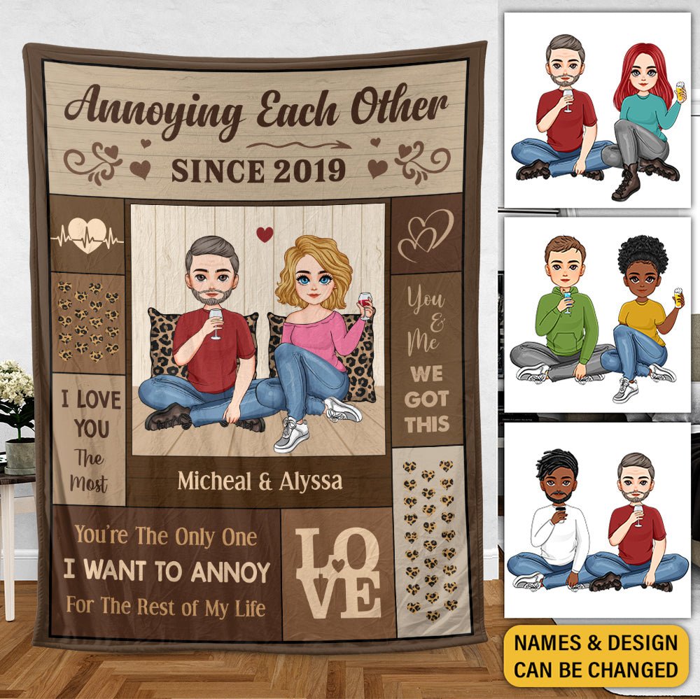 Annoying Each Other Brown - Personalized Blanket - Best Gift For Couple - Giftago