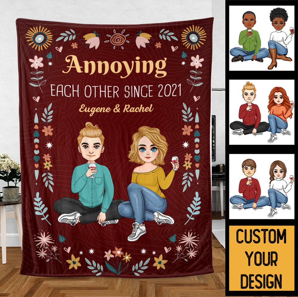 Annoying Each Other Since... Couple Flower - Personalized Blanket - Meaningful Gift For Valentine, For Couple - Giftago