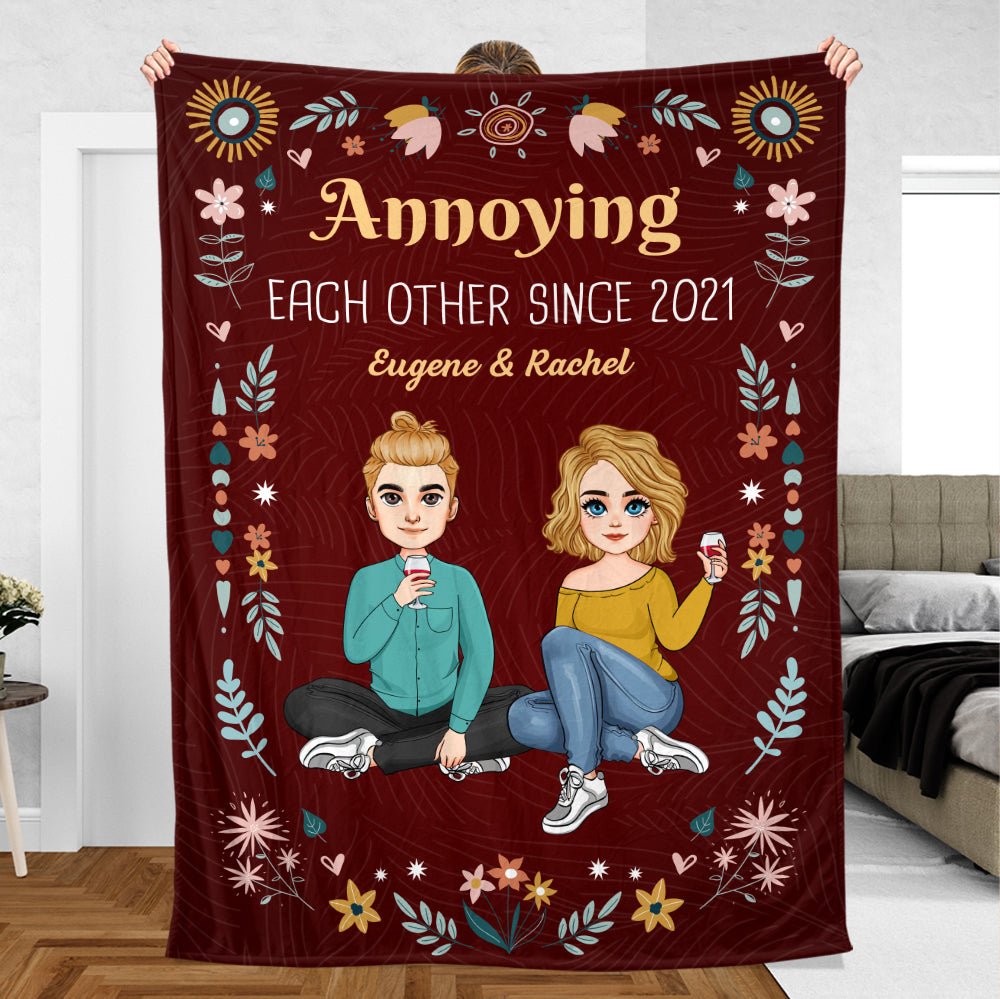 Annoying Each Other Since... Couple Flower - Personalized Blanket - Meaningful Gift For Valentine, For Couple - Giftago