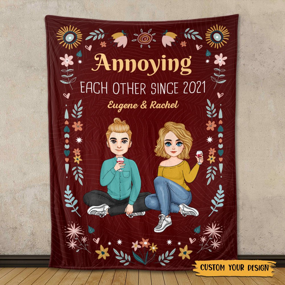Annoying Each Other Since... Couple Flower - Personalized Blanket - Meaningful Gift For Valentine, For Couple - Giftago