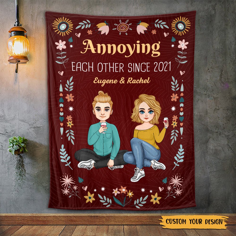 Annoying Each Other Since... Couple Flower - Personalized Blanket - Meaningful Gift For Valentine, For Couple - Giftago
