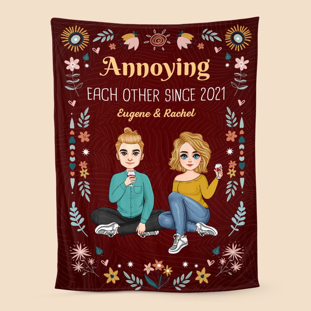 Annoying Each Other Since... Couple Flower - Personalized Blanket - Meaningful Gift For Valentine, For Couple - Giftago
