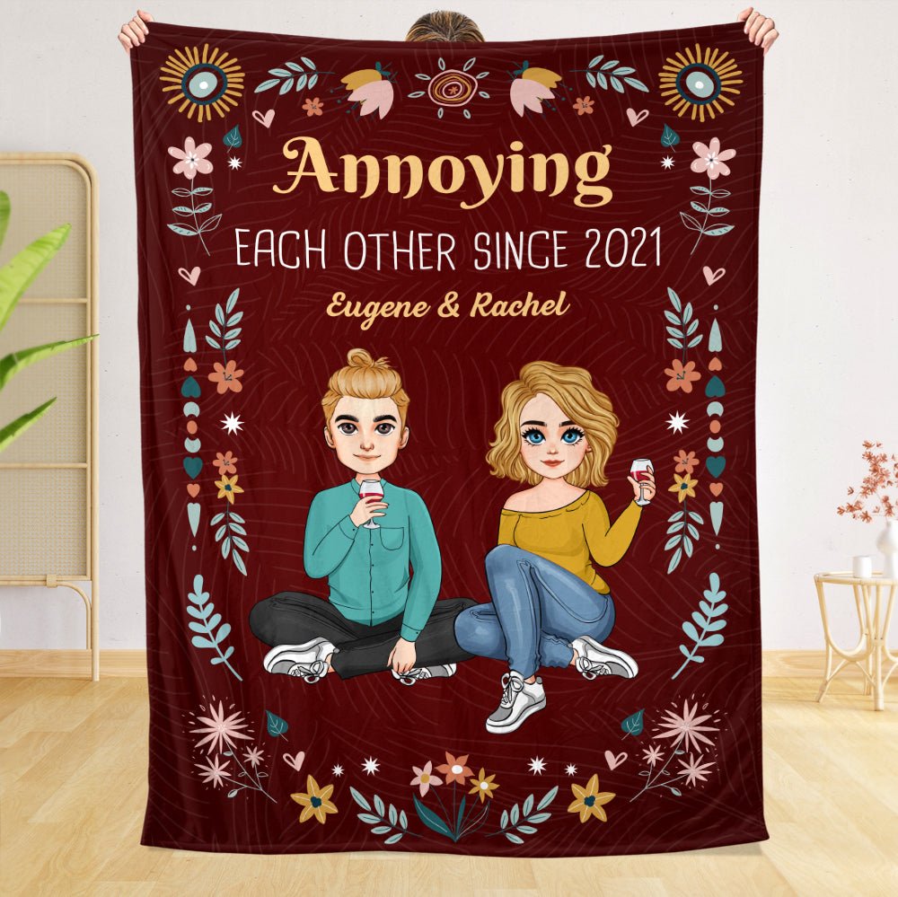 Annoying Each Other Since... Couple Flower - Personalized Blanket - Meaningful Gift For Valentine, For Couple - Giftago
