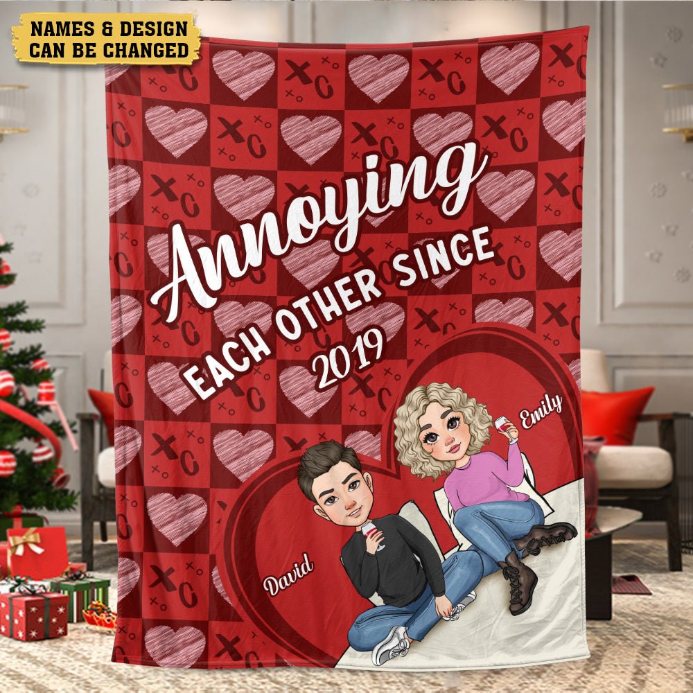Annoying Each Other Since... Couple Red - Personalized Blanket - Meaningful Gift For Valentine, For Couple - Giftago