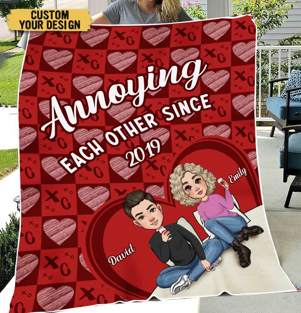 Annoying Each Other Since... Couple Red - Personalized Blanket - Meaningful Gift For Valentine, For Couple - Giftago