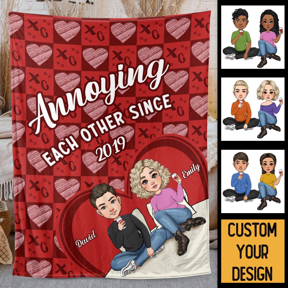 Annoying Each Other Since... Couple Red - Personalized Blanket - Meaningful Gift For Valentine, For Couple - Giftago