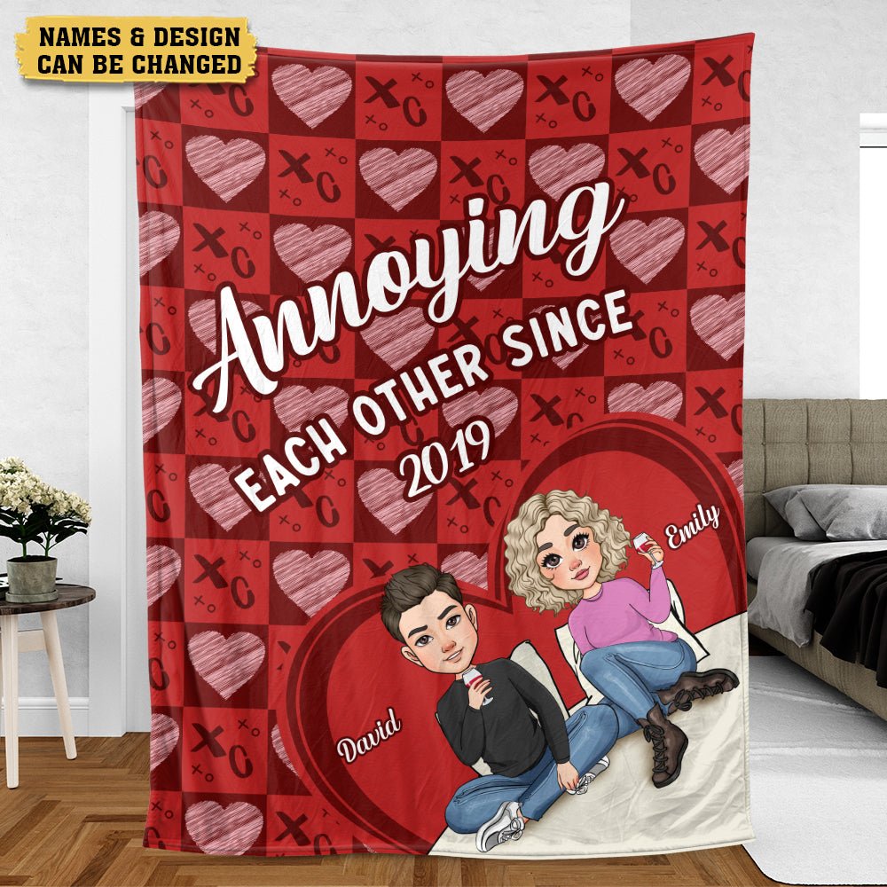 Annoying Each Other Since... Couple Red - Personalized Blanket - Meaningful Gift For Valentine, For Couple - Giftago