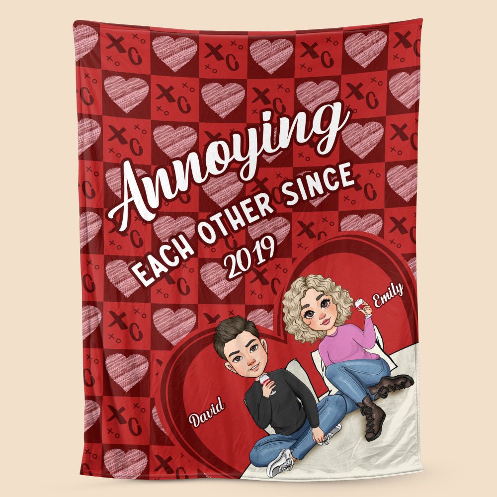 Annoying Each Other Since... Couple Red - Personalized Blanket - Meaningful Gift For Valentine, For Couple - Giftago