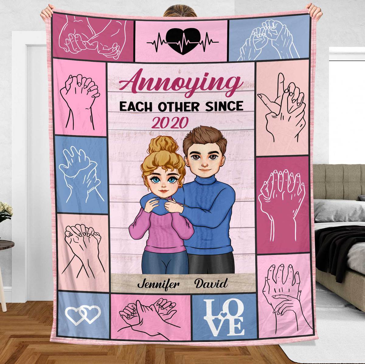 Annoying Each Other Since... Holding Hand - Personalized Blanket - Meaningful Gift For Valentine, For Couple - Giftago
