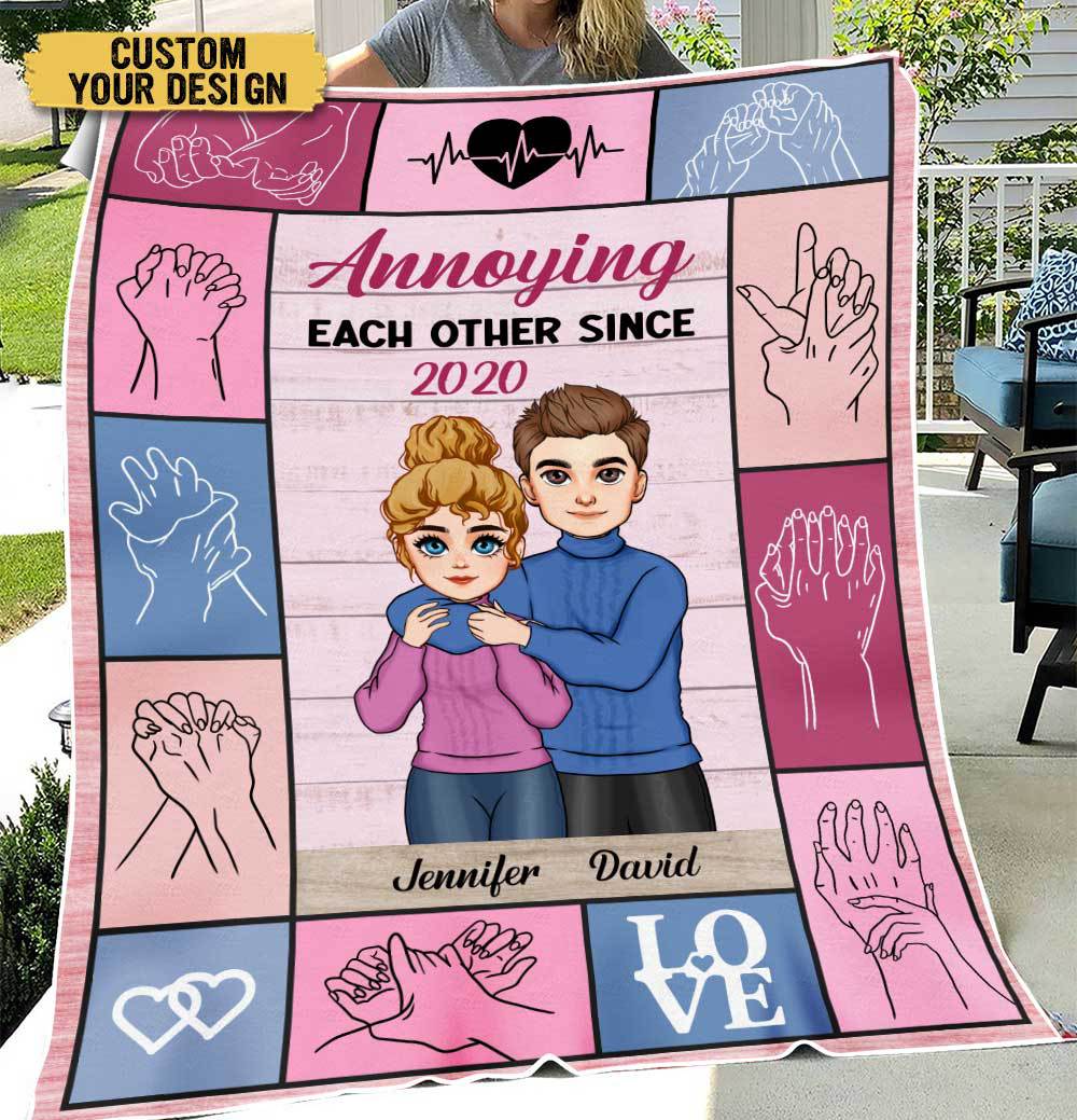 Annoying Each Other Since... Holding Hand - Personalized Blanket - Meaningful Gift For Valentine, For Couple - Giftago