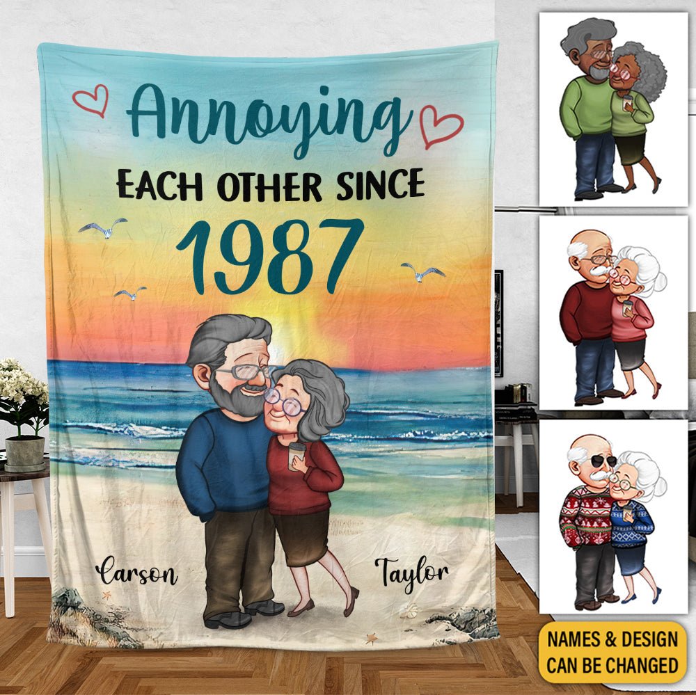 Annoying Each Other Since... Old Couple - Personalized Blanket - Meaningful Gift For Valentine, For Couple - Giftago